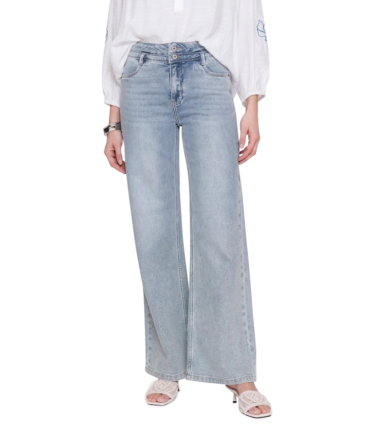 Wide stones dames jeans blauw