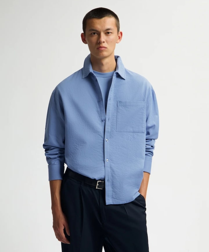 Heren overhemd lange mouw blauw