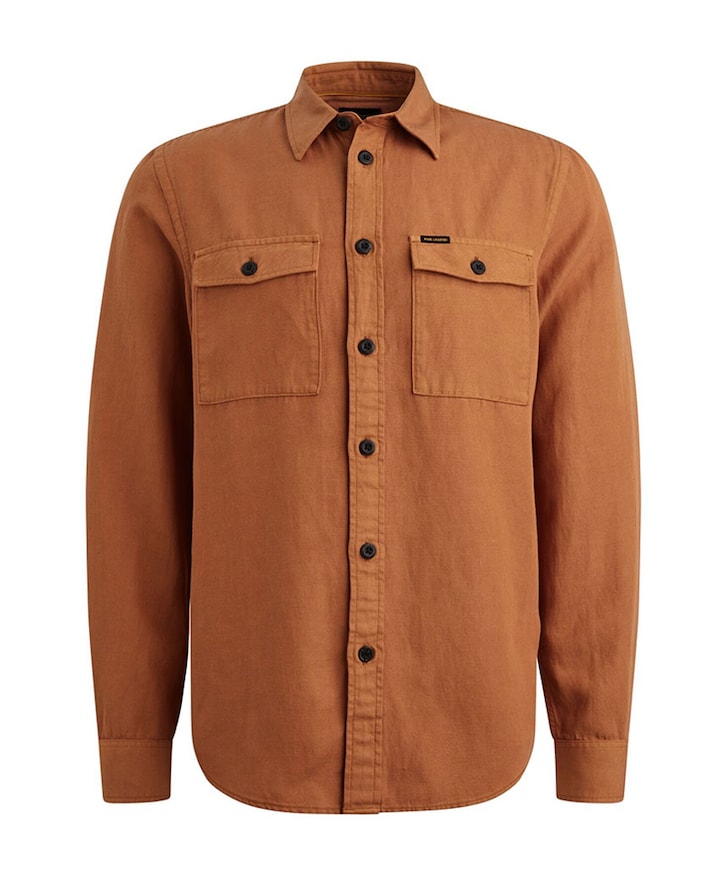 Heren overhemd lange mouw bruin