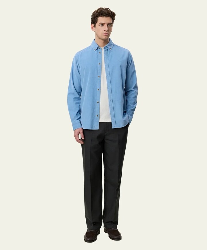 Heren overhemd lange mouw blauw