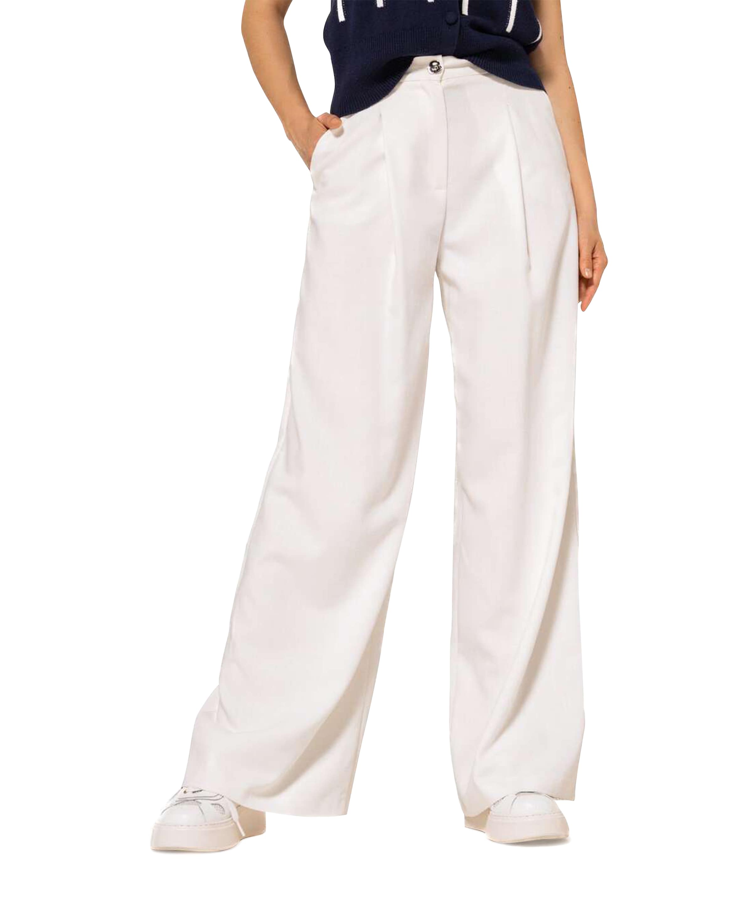 viscose mix effen plooi dames broek ecru