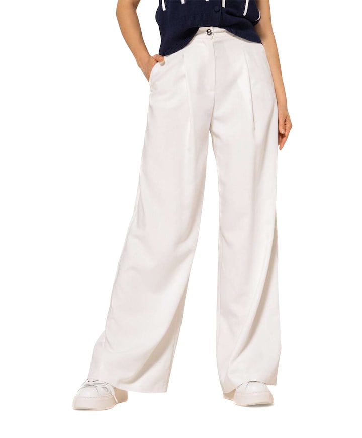 viscose mix effen plooi dames broek ecru