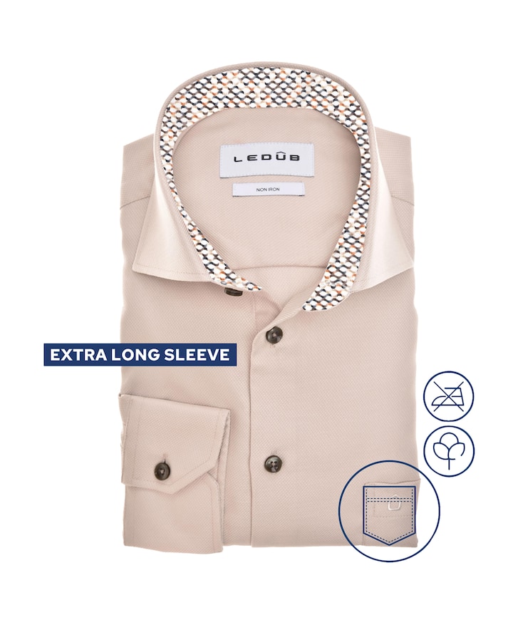 Overhemd extra lange mouw beige