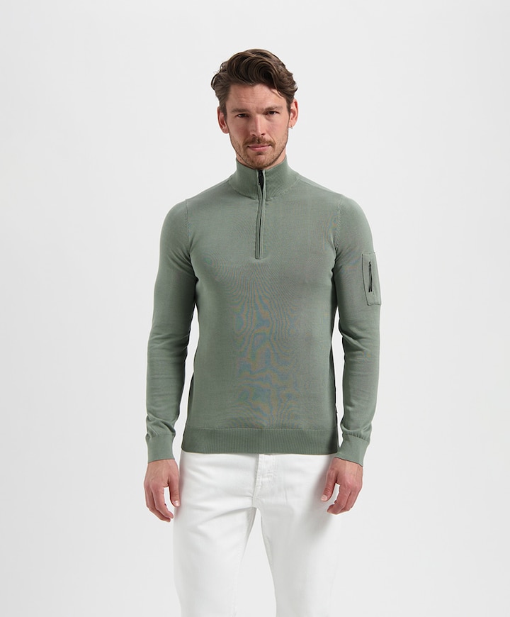 Heren trui met rits groen