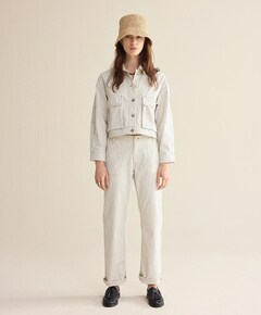 Straight pant Yarn dyed stripe dames jeans ecru