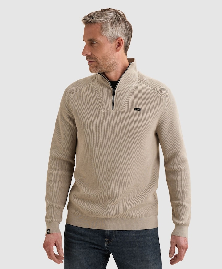 Heren trui met rits beige