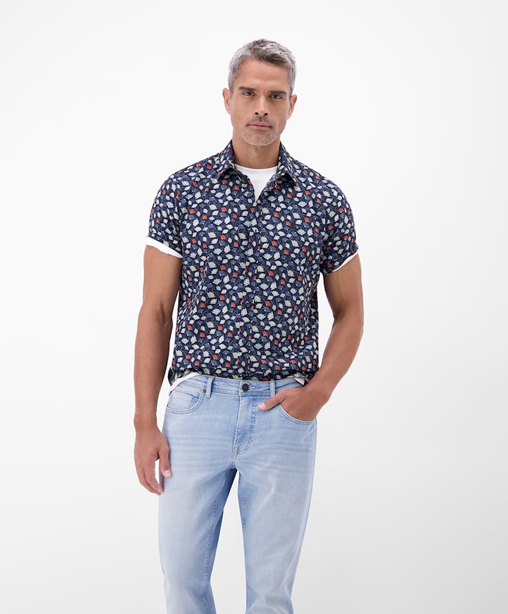 Heren overhemd korte mouw blauw