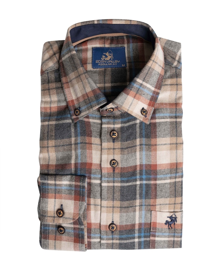 Heren overhemd lange mouw bruin