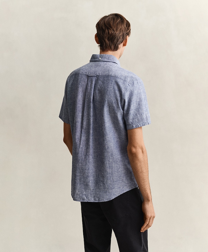 Heren overhemd korte mouw blauw