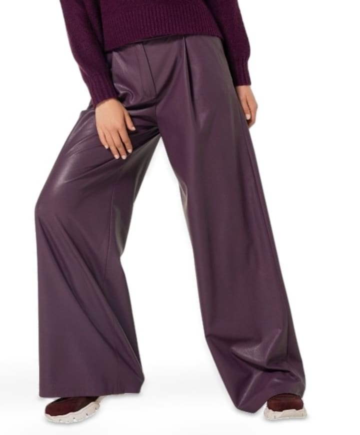 Vegan leather-effen-asymmetrisch dames broek paars