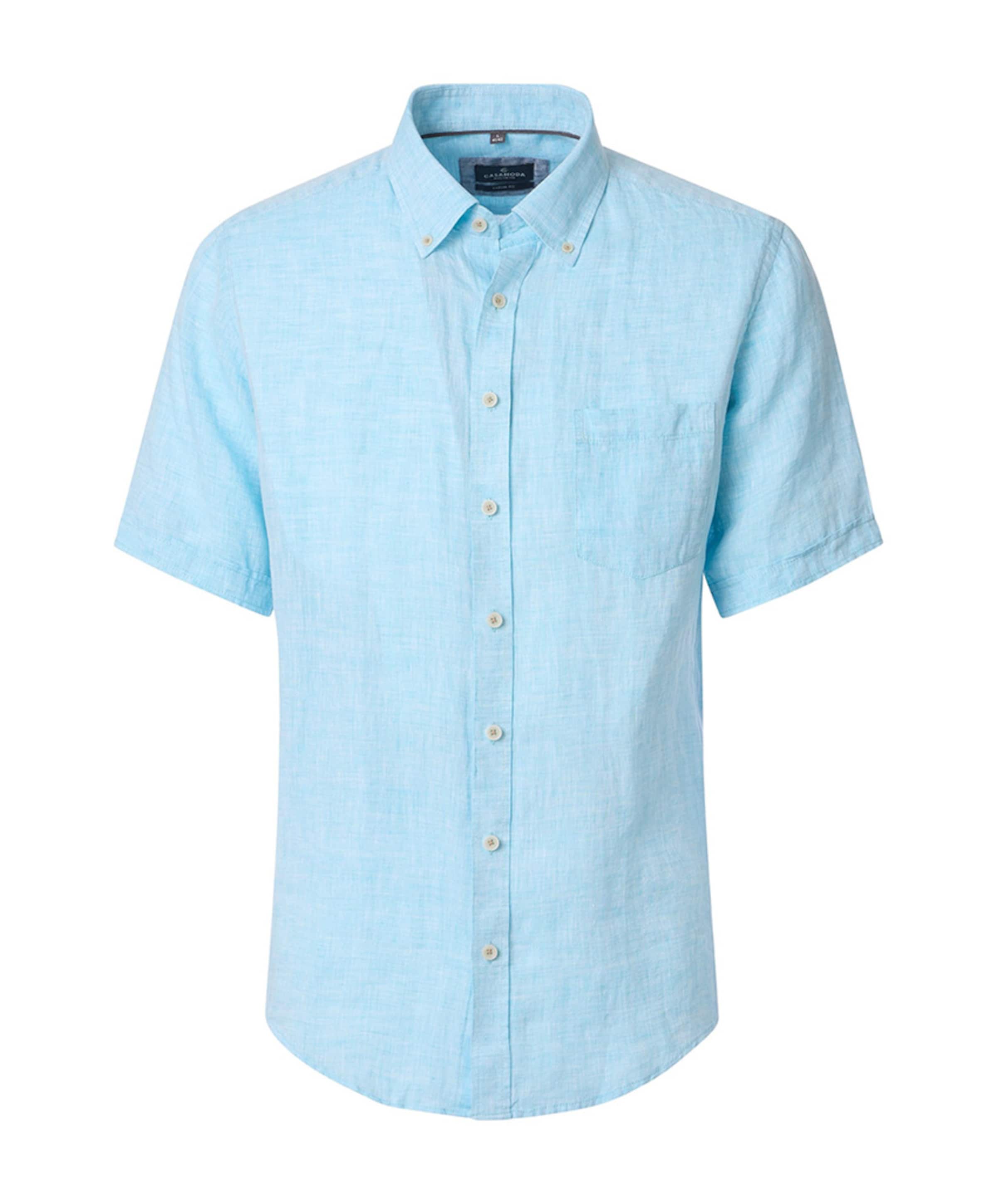 Heren overhemd korte mouw blauw