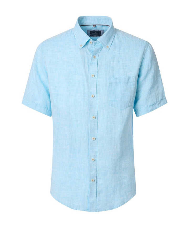 Heren overhemd korte mouw blauw