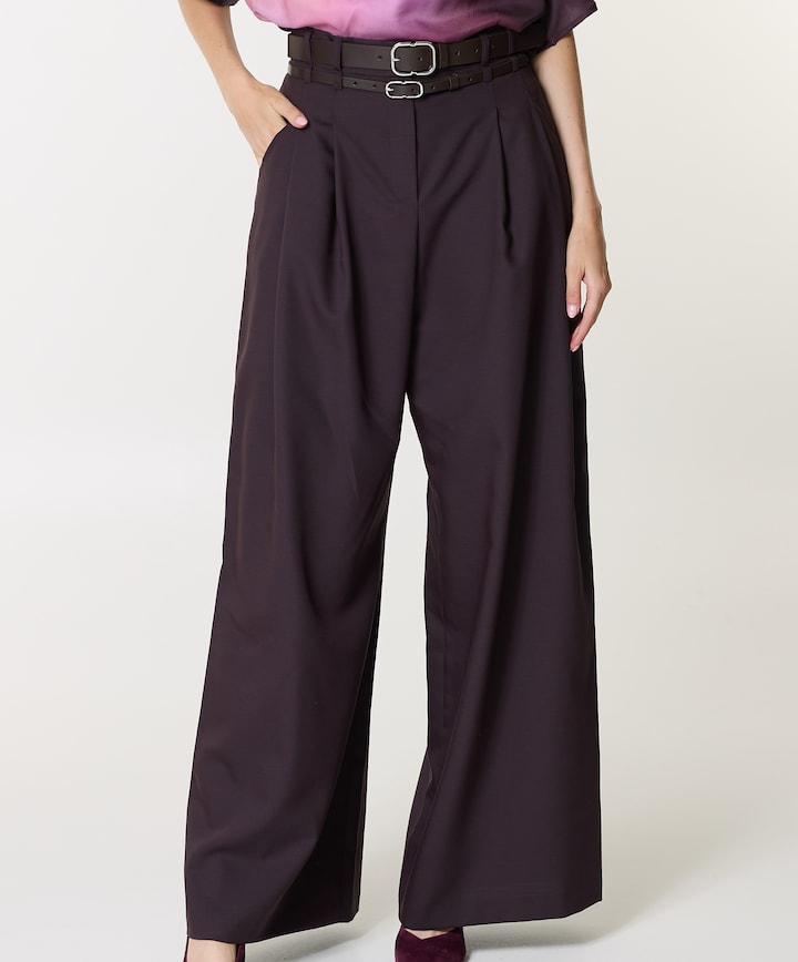 wol mix-effen-plooi dames pantalon paars
