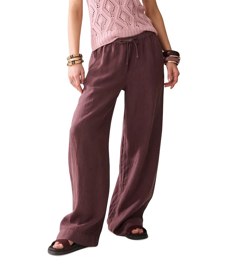 Wideleg Light linen dames broek bruin