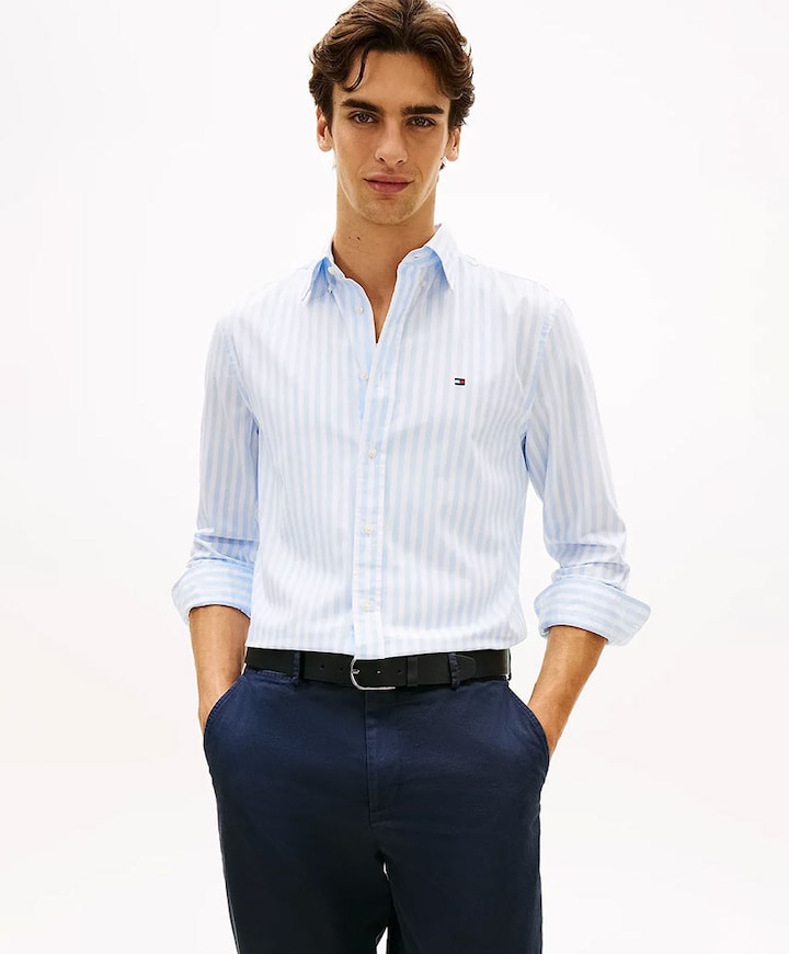 Heren overhemd lange mouw blauw