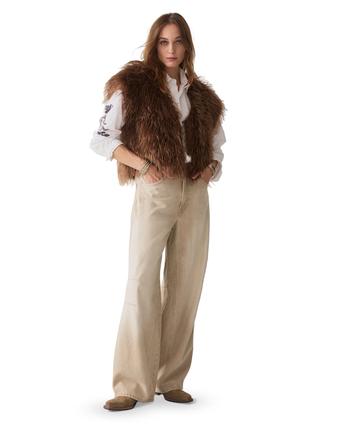 Barrel fit Retro cotton dames broek beige
