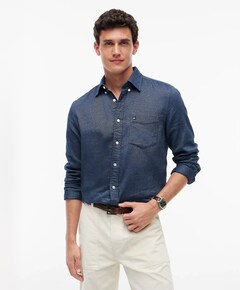 Heren overhemd lange mouw blauw
