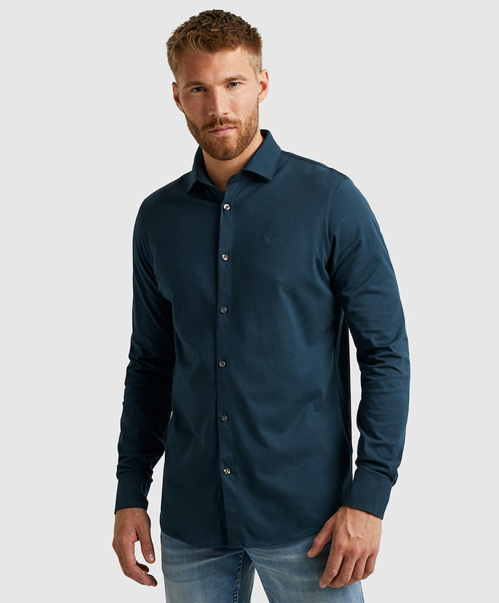 Heren overhemd lange mouw blauw