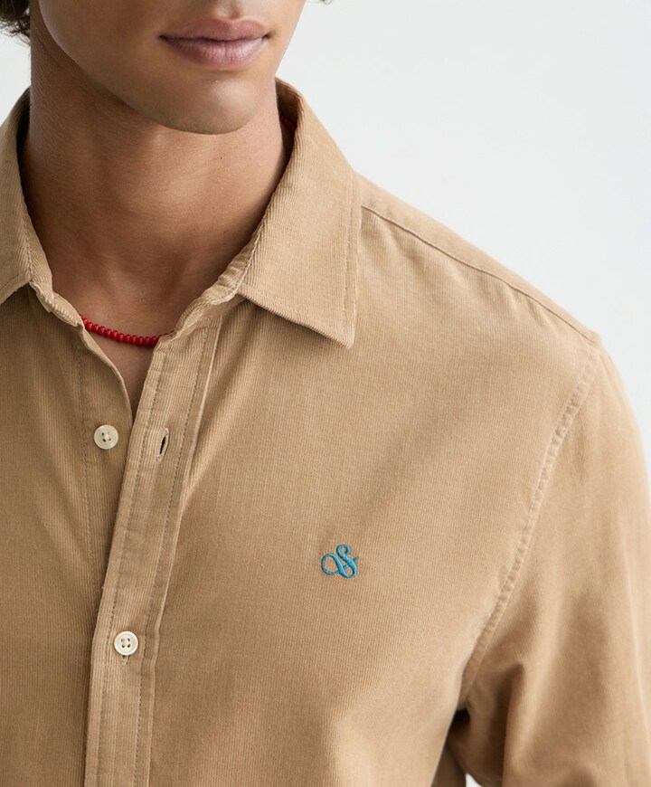 Heren overhemd lange mouw beige