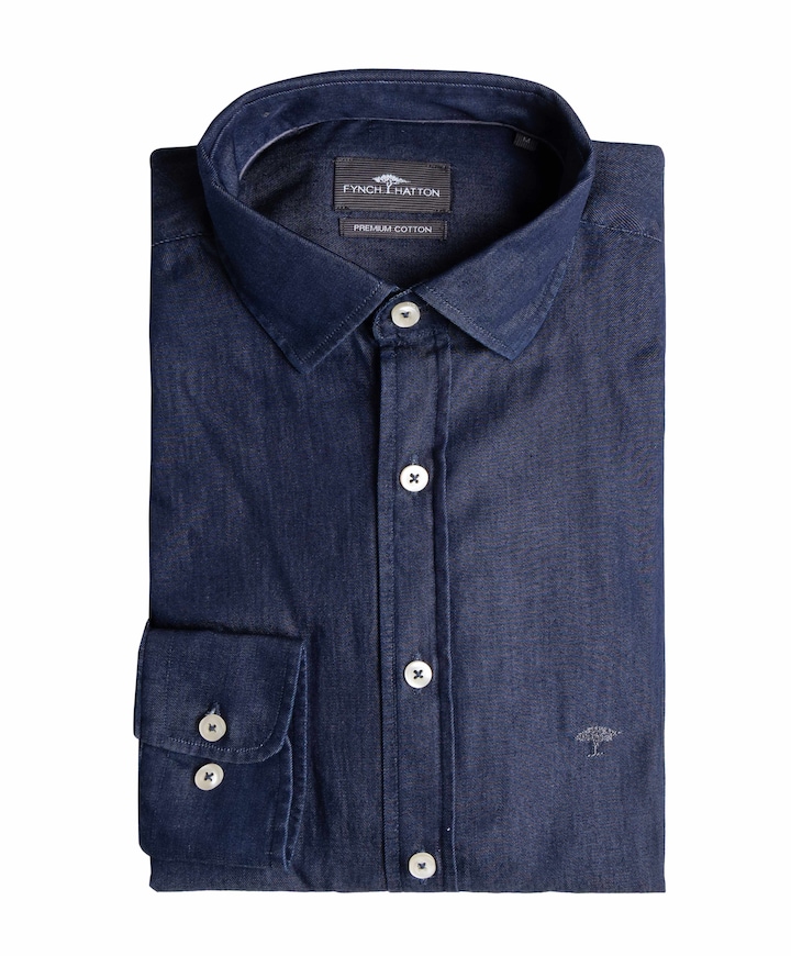 Heren overhemd lange mouw blauw