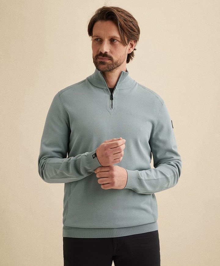 Heren trui met rits blauw