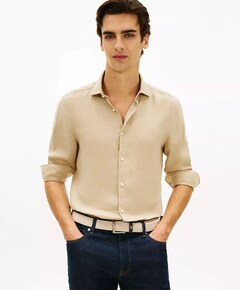 Heren overhemd lange mouw beige