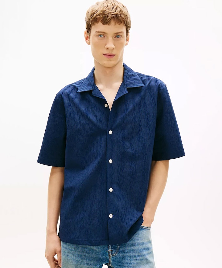 Heren overhemd korte mouw blauw