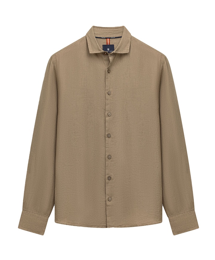 Heren overhemd lange mouw beige