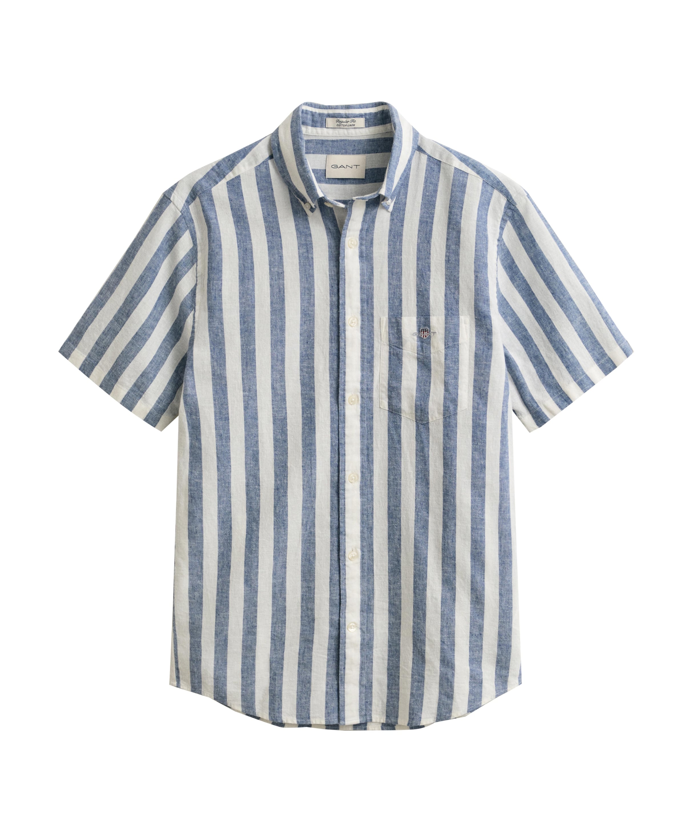 Heren overhemd korte mouw blauw