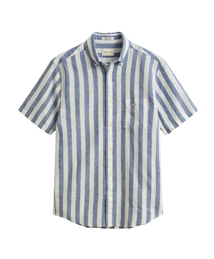 Heren overhemd korte mouw blauw