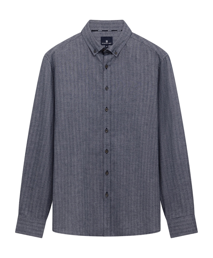 Heren overhemd lange mouw blauw