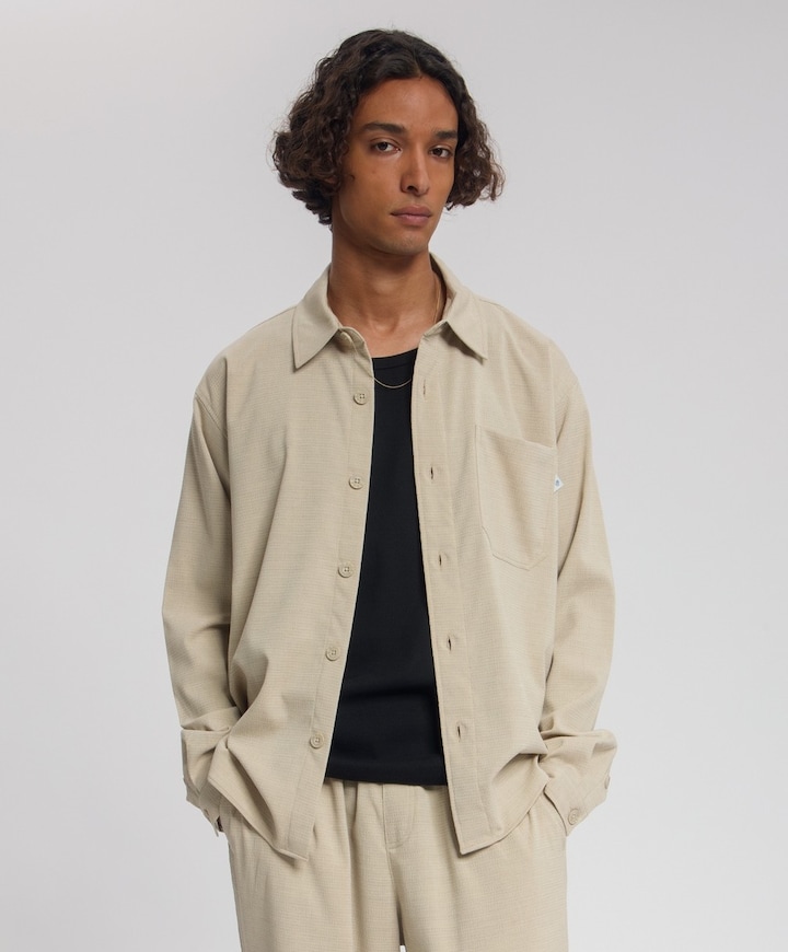 Heren overhemd lange mouw beige