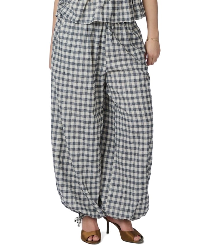 Roxane Balloon Check dames broek zwart