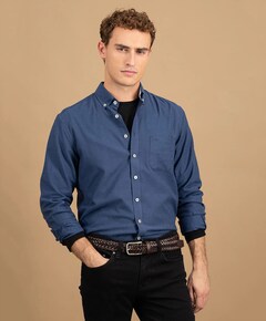 Heren overhemd lange mouw blauw