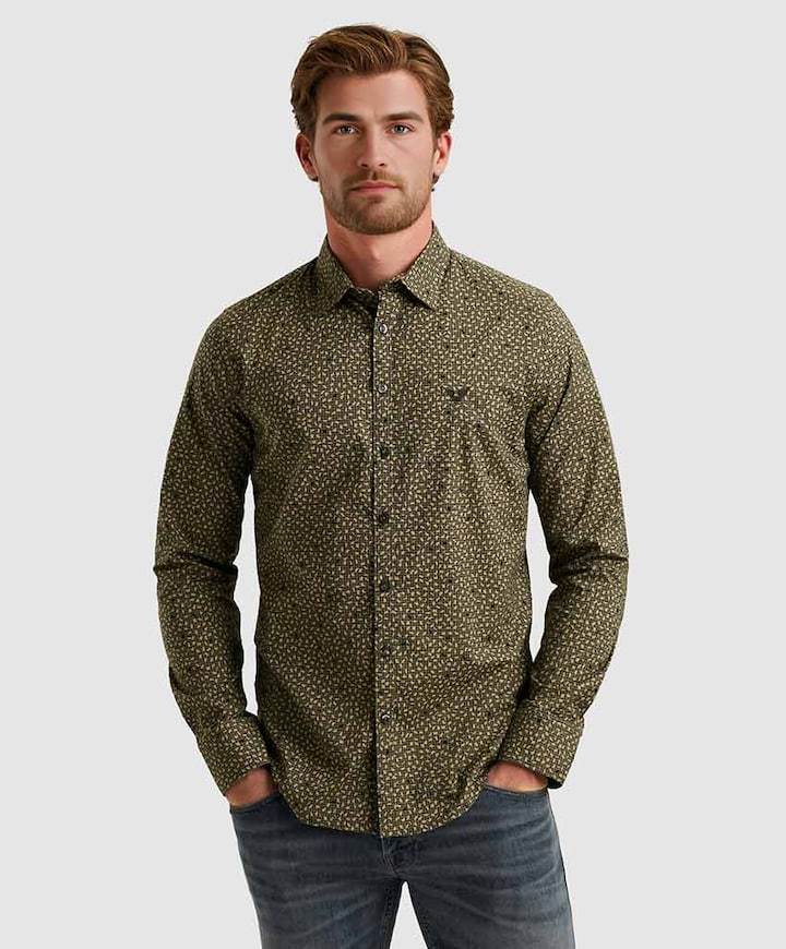 Heren overhemd lange mouw groen