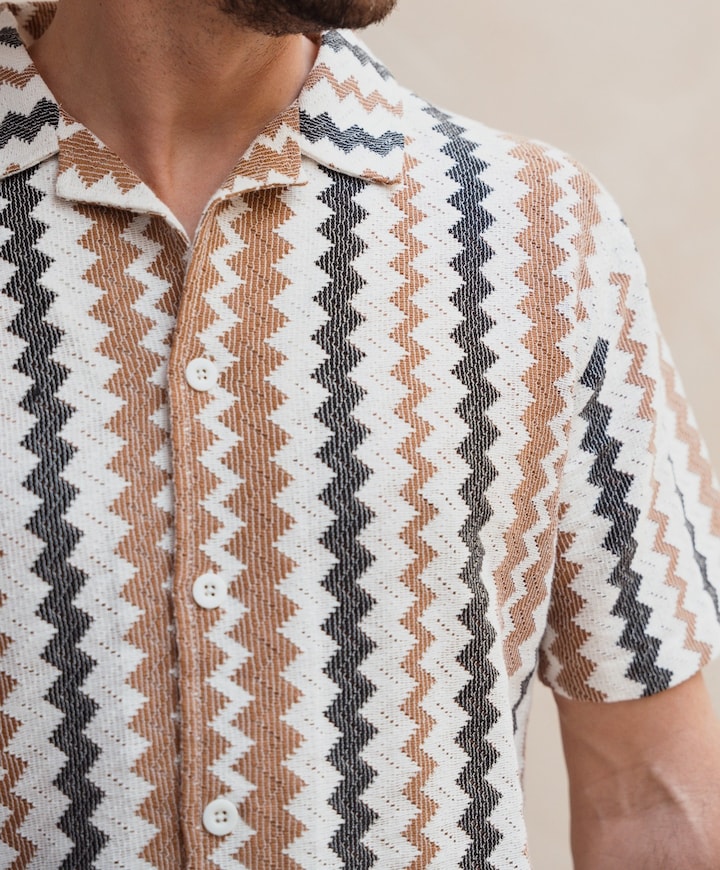 Heren overhemd korte mouw beige