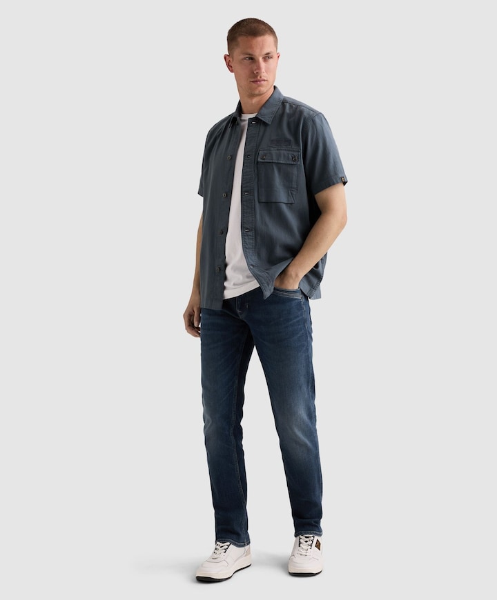 Heren overhemd korte mouw blauw