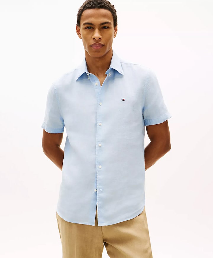 Heren overhemd korte mouw blauw