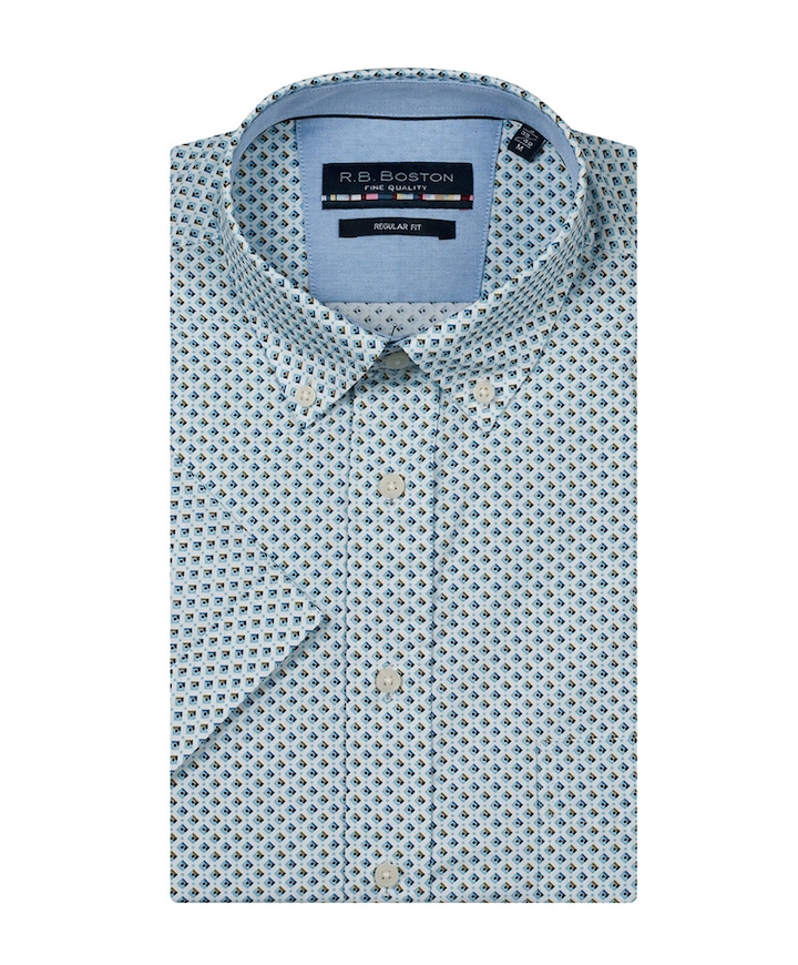 Heren overhemd korte mouw blauw