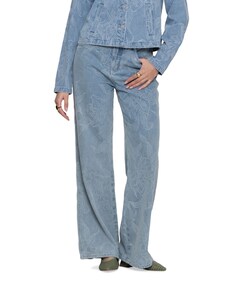 Wide jacquard flower dames jeans blauw