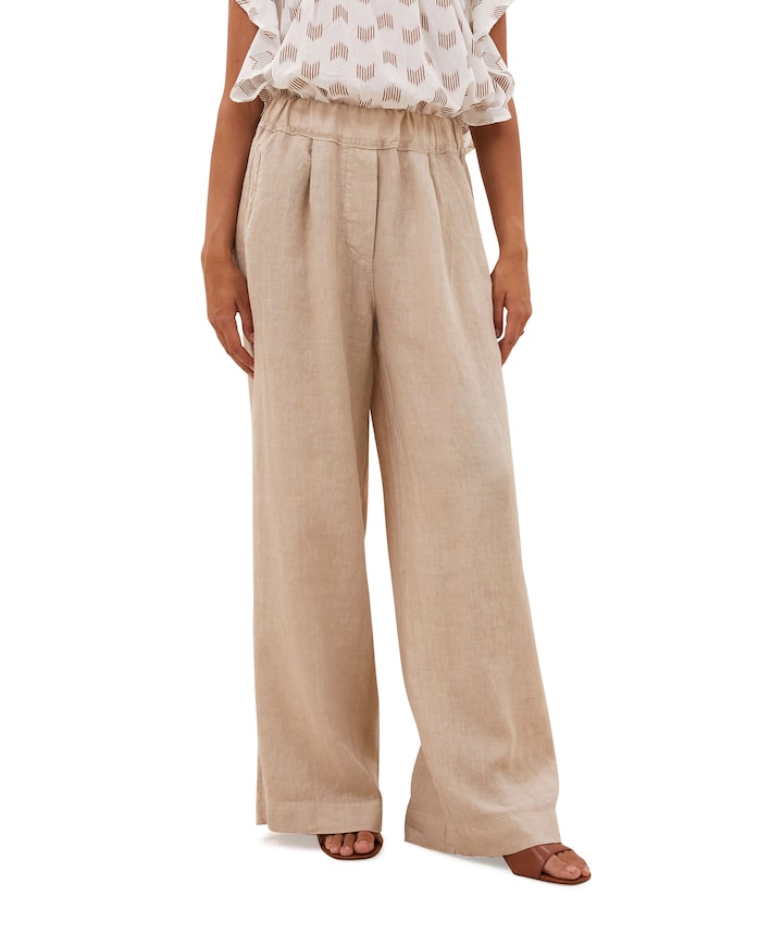 benji linen dames broek beige