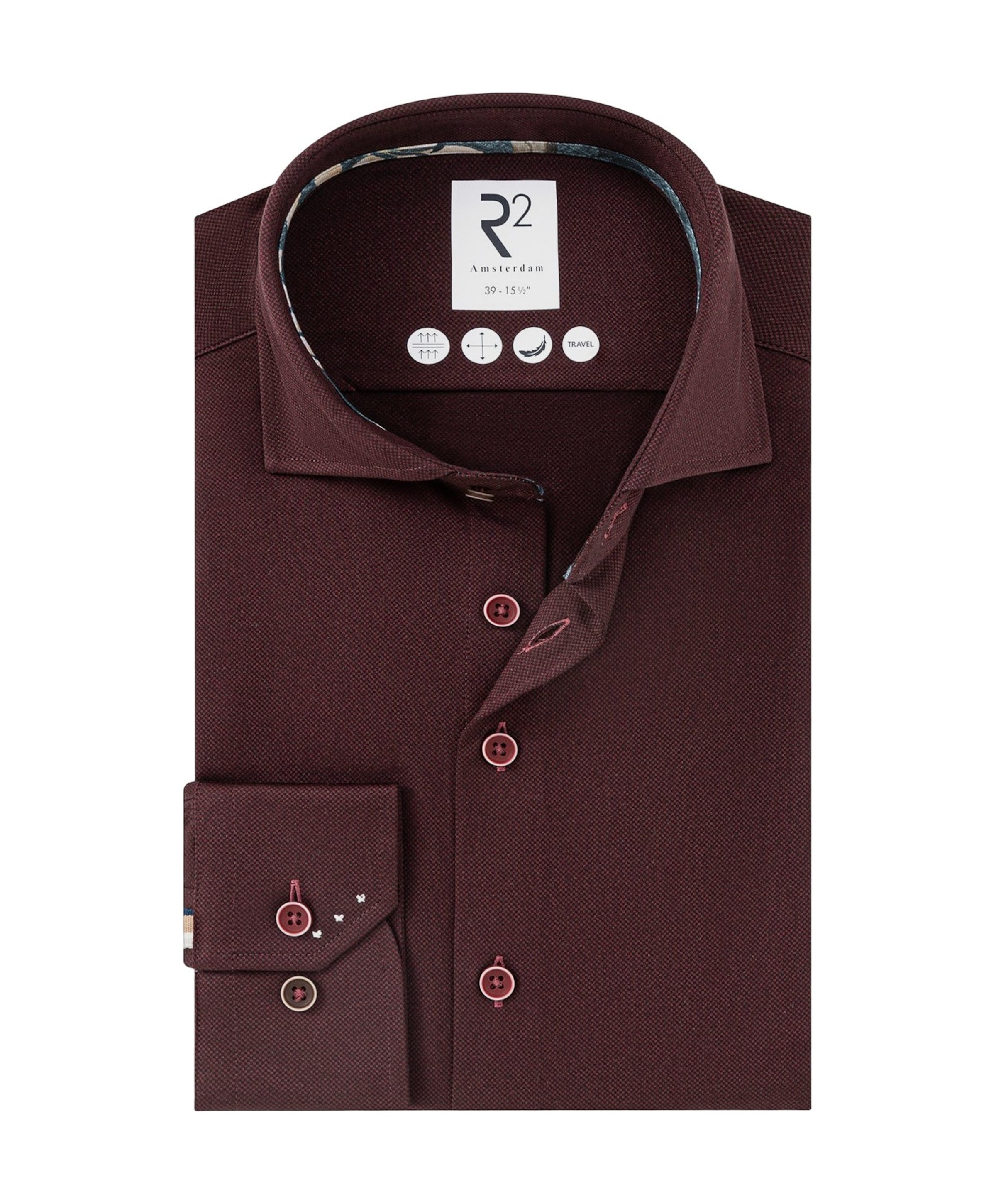 Heren overhemd lange mouw bordeaux