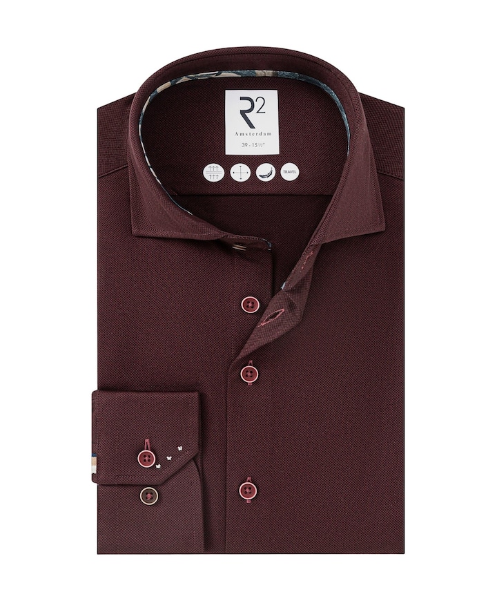 Heren overhemd lange mouw bordeaux