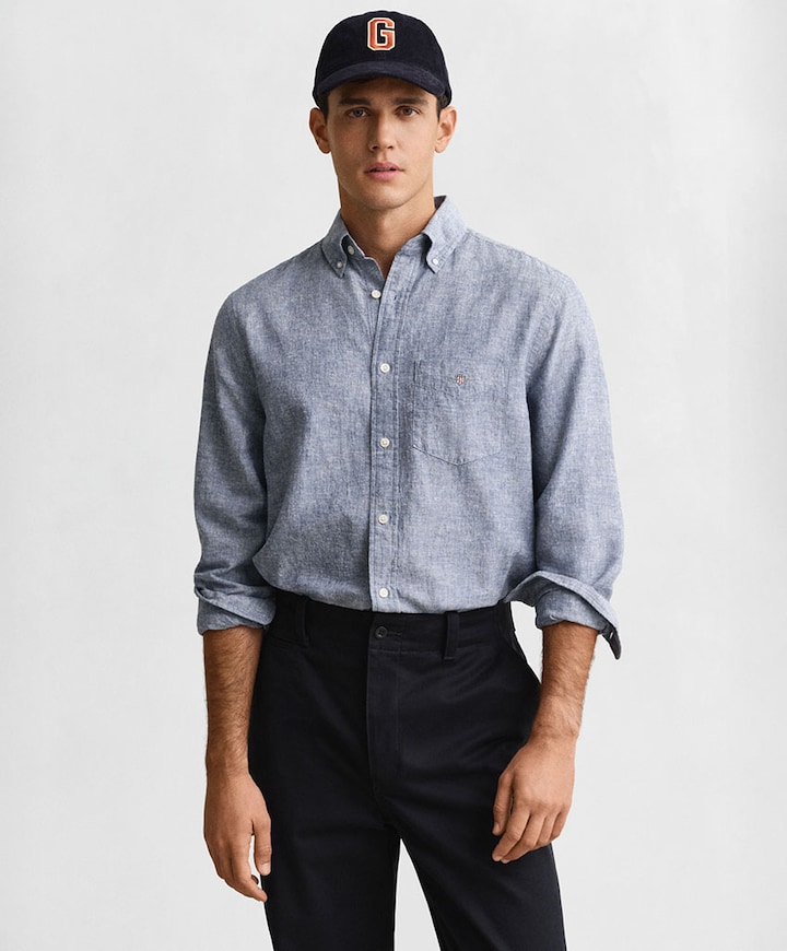 Heren overhemd lange mouw blauw