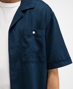 Heren overhemd korte mouw blauw