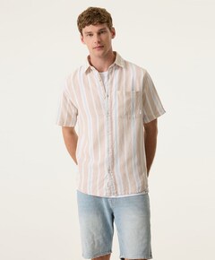 Heren overhemd korte mouw beige