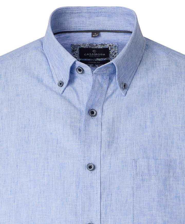 Heren overhemd korte mouw blauw