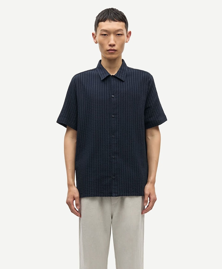 Heren overhemd korte mouw blauw