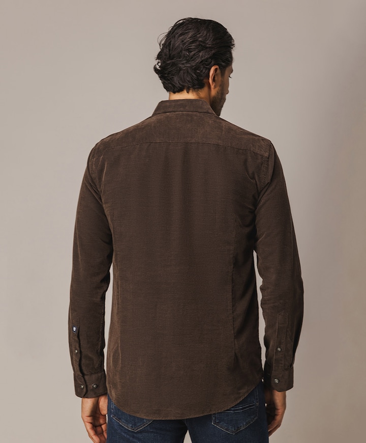 Heren overhemd lange mouw bruin