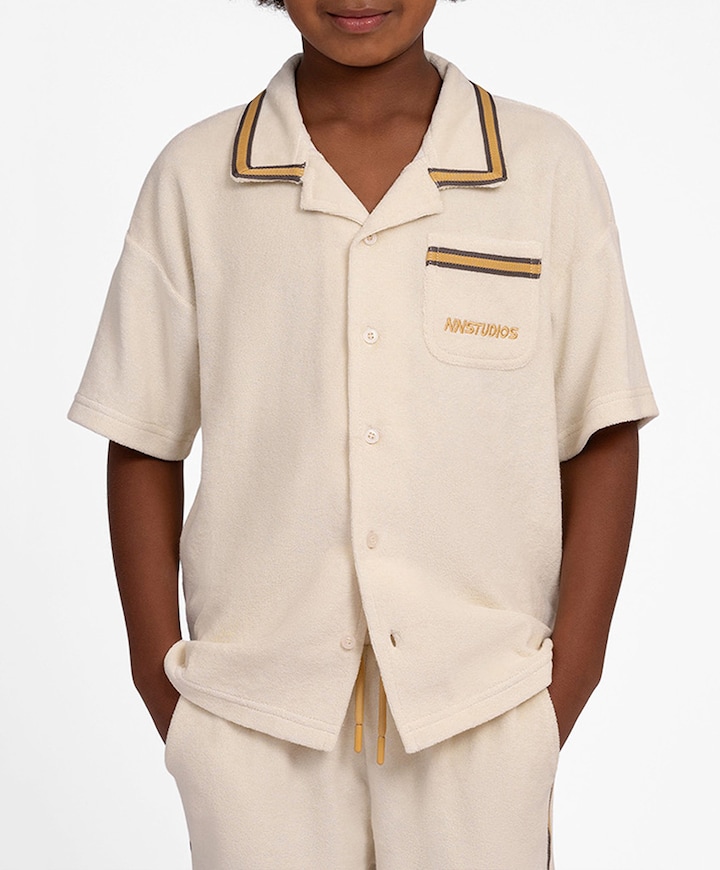 Jongens overhemd korte mouw beige
